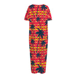 Trippy Palm Tree Pattern Print Short Sleeve Long Nightdress
