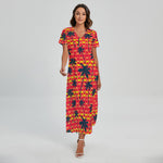 Trippy Palm Tree Pattern Print Short Sleeve Maxi Dress