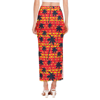 Trippy Palm Tree Pattern Print Side Slit Maxi Skirt