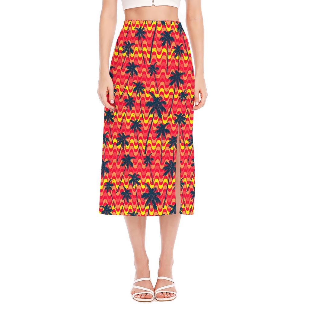 Trippy Palm Tree Pattern Print Side Slit Midi Skirt