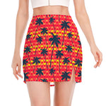 Trippy Palm Tree Pattern Print Side Slit Mini Skirt