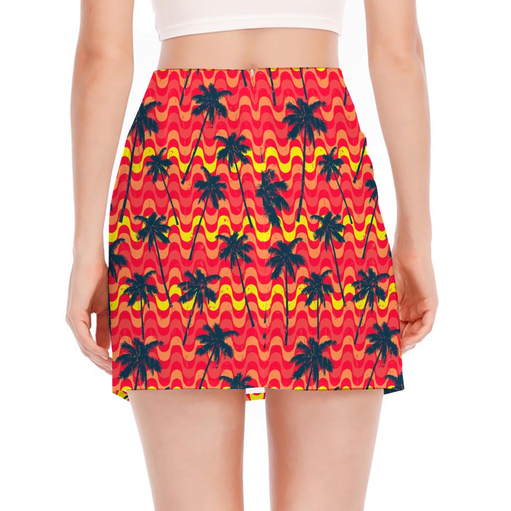Trippy Palm Tree Pattern Print Side Slit Mini Skirt