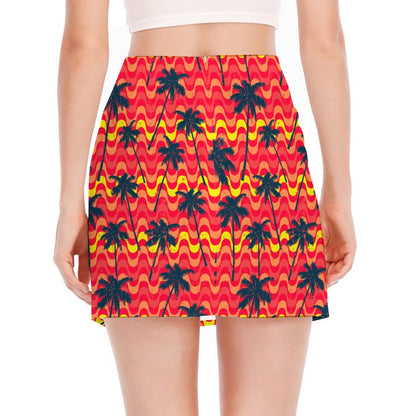 Trippy Palm Tree Pattern Print Side Slit Mini Skirt