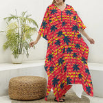 Trippy Palm Tree Pattern Print Silk V-Neck Kaftan Dress
