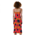 Trippy Palm Tree Pattern Print Slim Fit Midi Cami Dress
