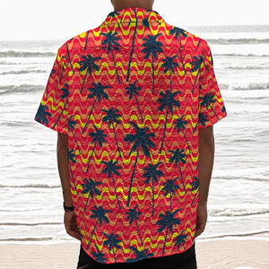 Trippy Palm Tree Pattern Print Textured Short Sleeve Shirt