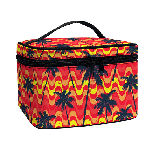 Trippy Palm Tree Pattern Print Travel Makeup Bag