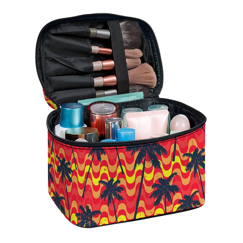 Trippy Palm Tree Pattern Print Travel Makeup Bag