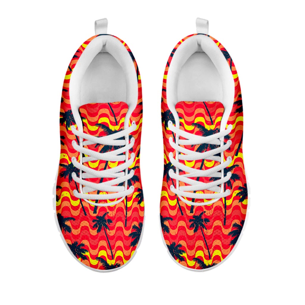 Trippy Palm Tree Pattern Print White Running Shoes