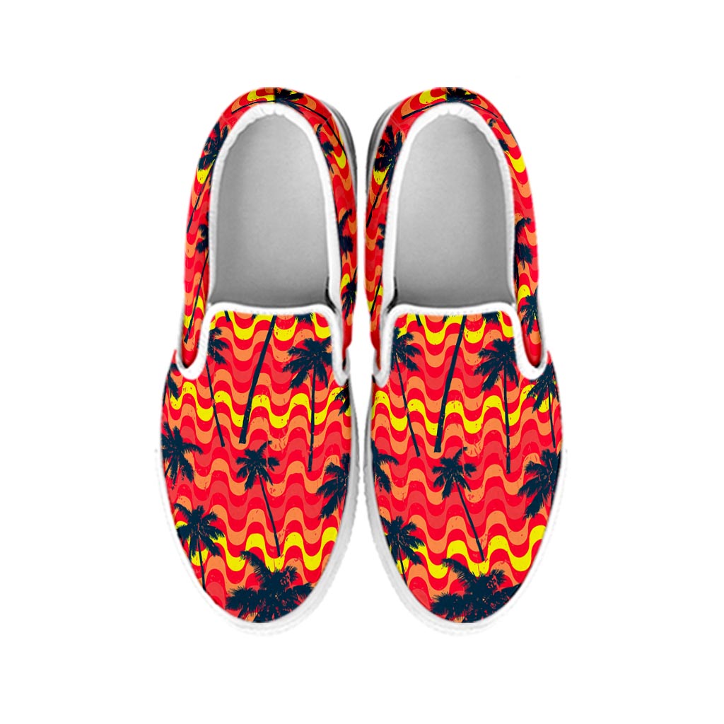 Trippy Palm Tree Pattern Print White Slip On Sneakers