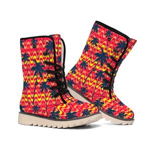 Trippy Palm Tree Pattern Print Winter Boots