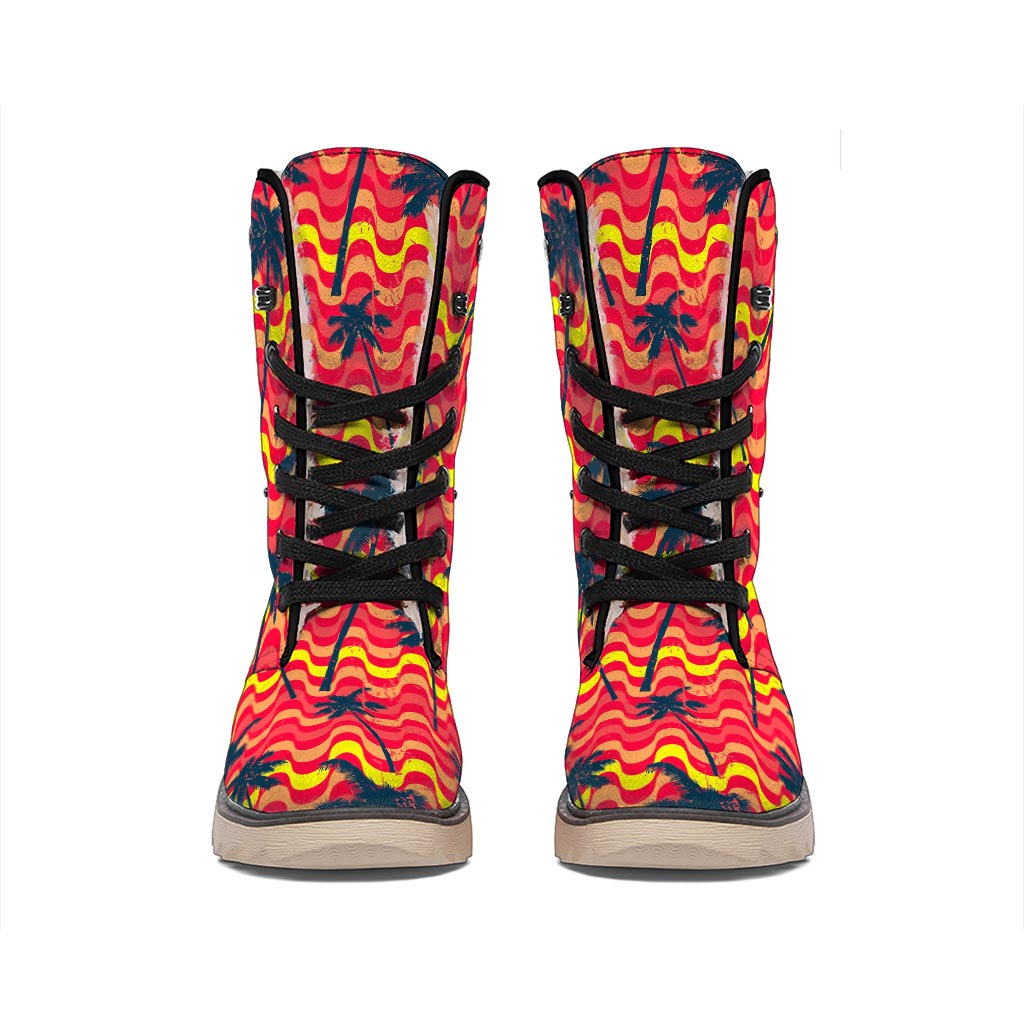 Trippy Palm Tree Pattern Print Winter Boots