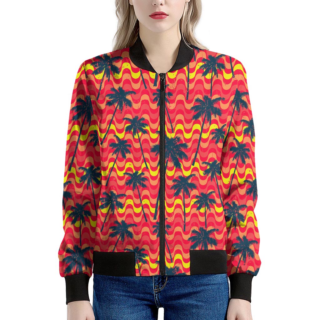Trippy Palm Tree Pattern Print Women's Bomber Jacket