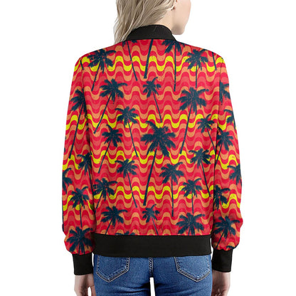 Trippy Palm Tree Pattern Print Women's Bomber Jacket
