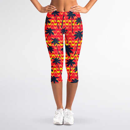 Trippy Palm Tree Pattern Print Women's Capri Leggings
