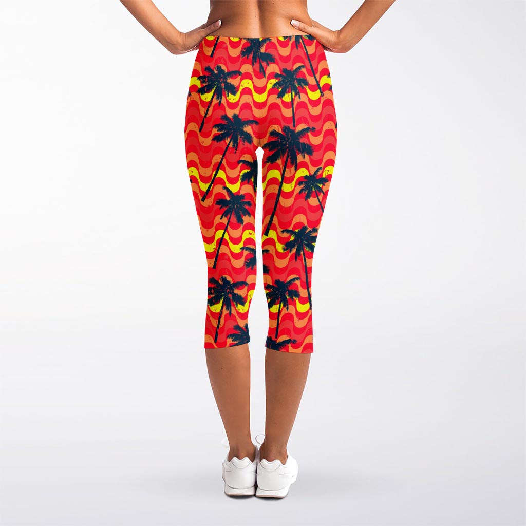 Trippy Palm Tree Pattern Print Women's Capri Leggings
