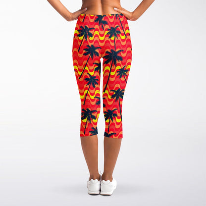 Trippy Palm Tree Pattern Print Women's Capri Leggings