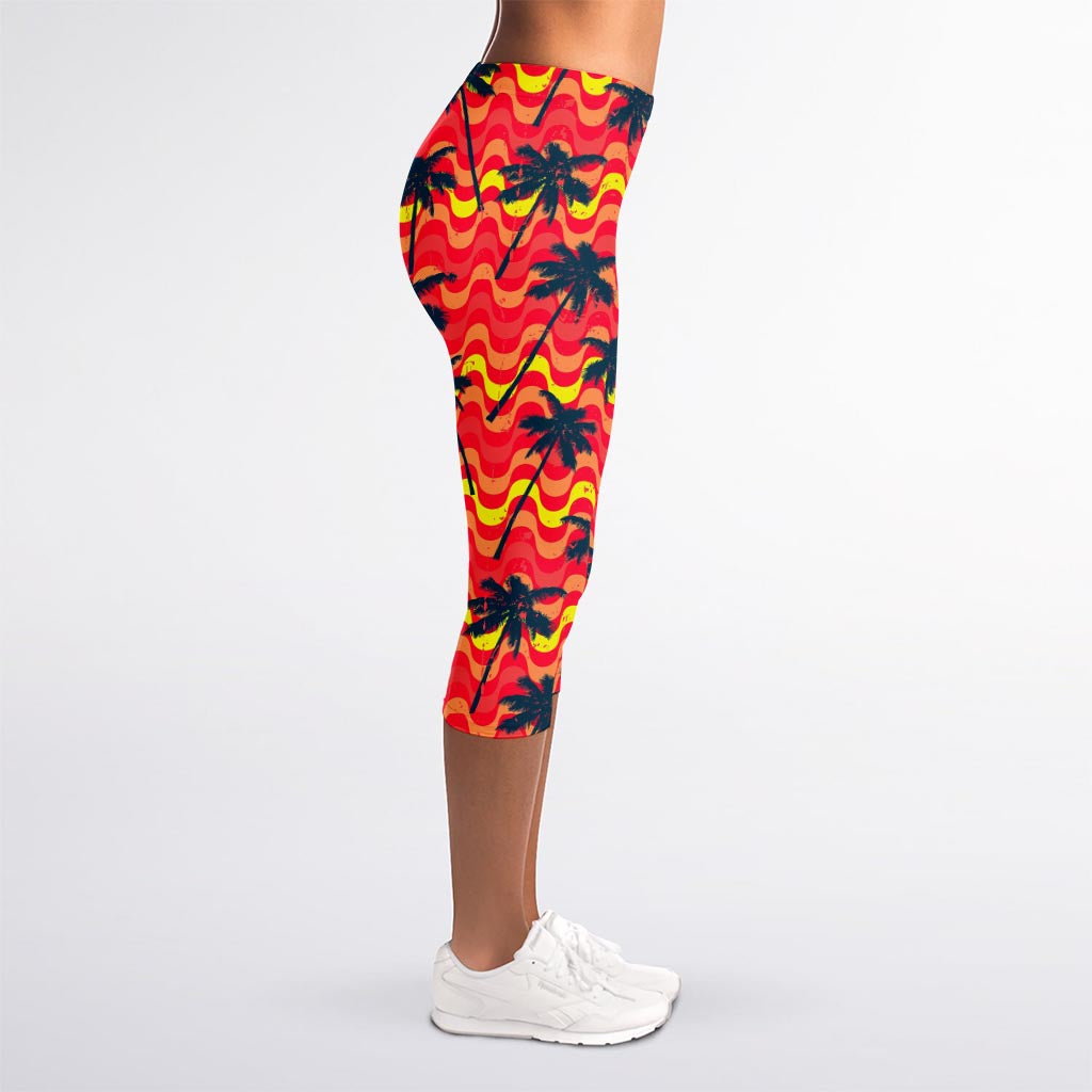 Trippy Palm Tree Pattern Print Women's Capri Leggings