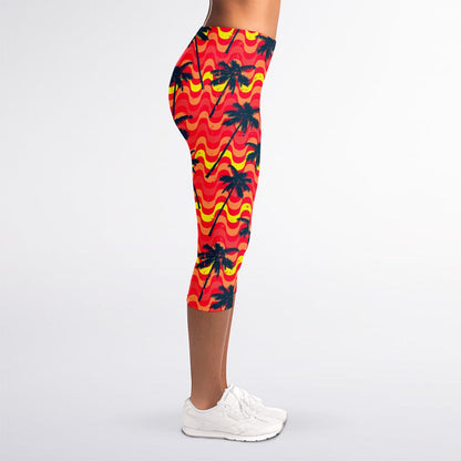Trippy Palm Tree Pattern Print Women's Capri Leggings