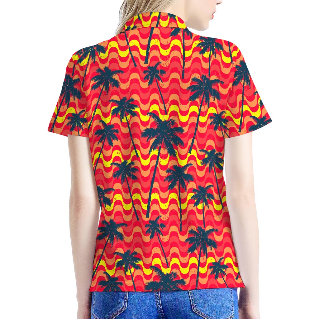Trippy Palm Tree Pattern Print Women's Polo Shirt
