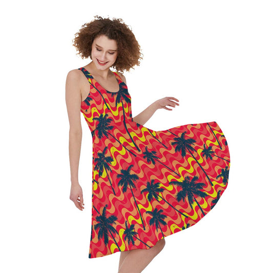 Trippy Palm Tree Pattern Print Women's Sleeveless Dress