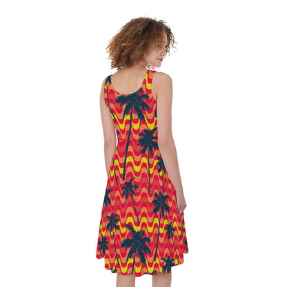 Trippy Palm Tree Pattern Print Women's Sleeveless Dress