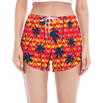 Trippy Palm Tree Pattern Print Women's Split Running Shorts