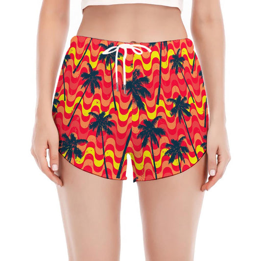 Trippy Palm Tree Pattern Print Women's Split Running Shorts