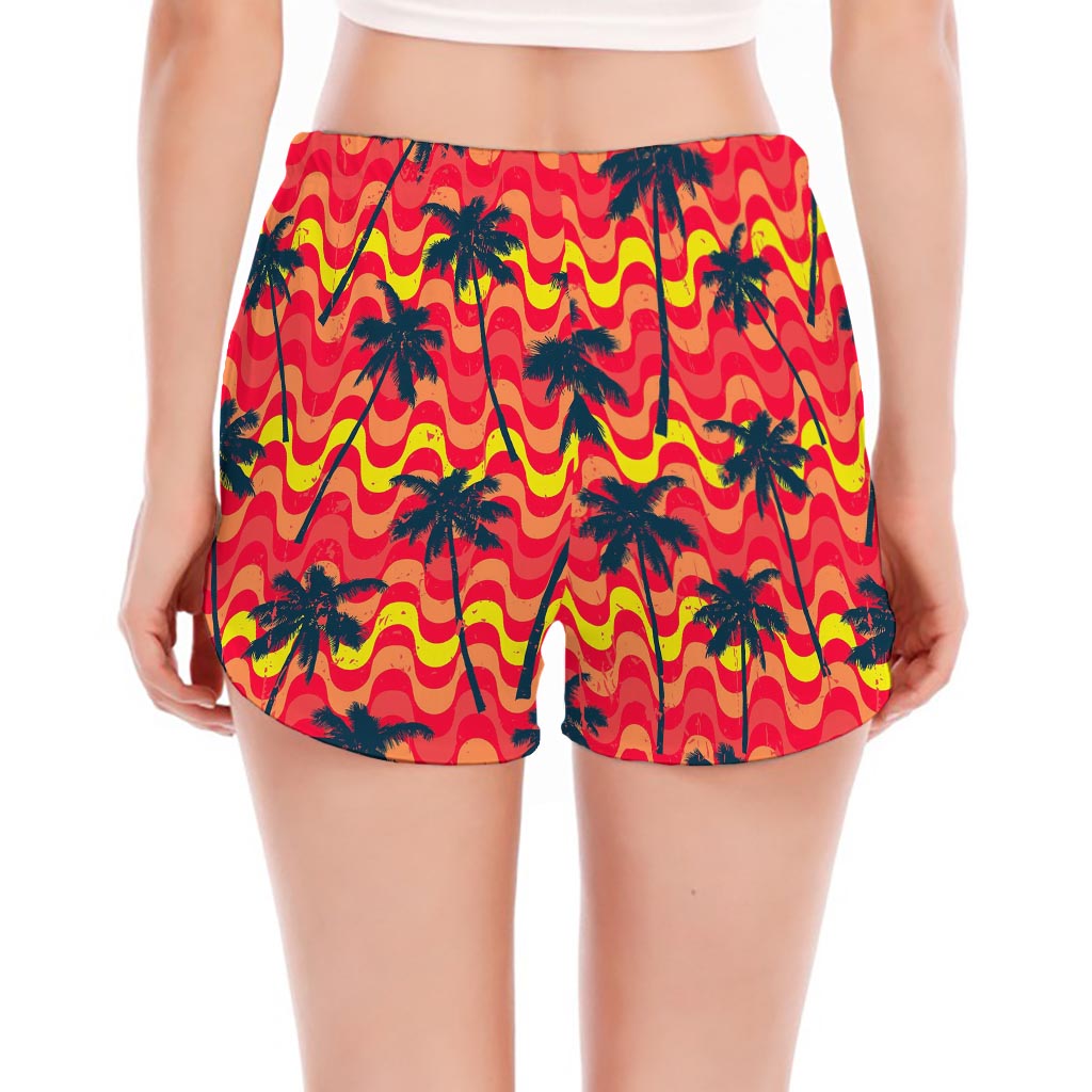 Trippy Palm Tree Pattern Print Women's Split Running Shorts