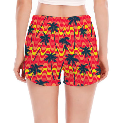Trippy Palm Tree Pattern Print Women's Split Running Shorts