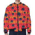 Trippy Palm Tree Pattern Print Zip Sleeve Bomber Jacket