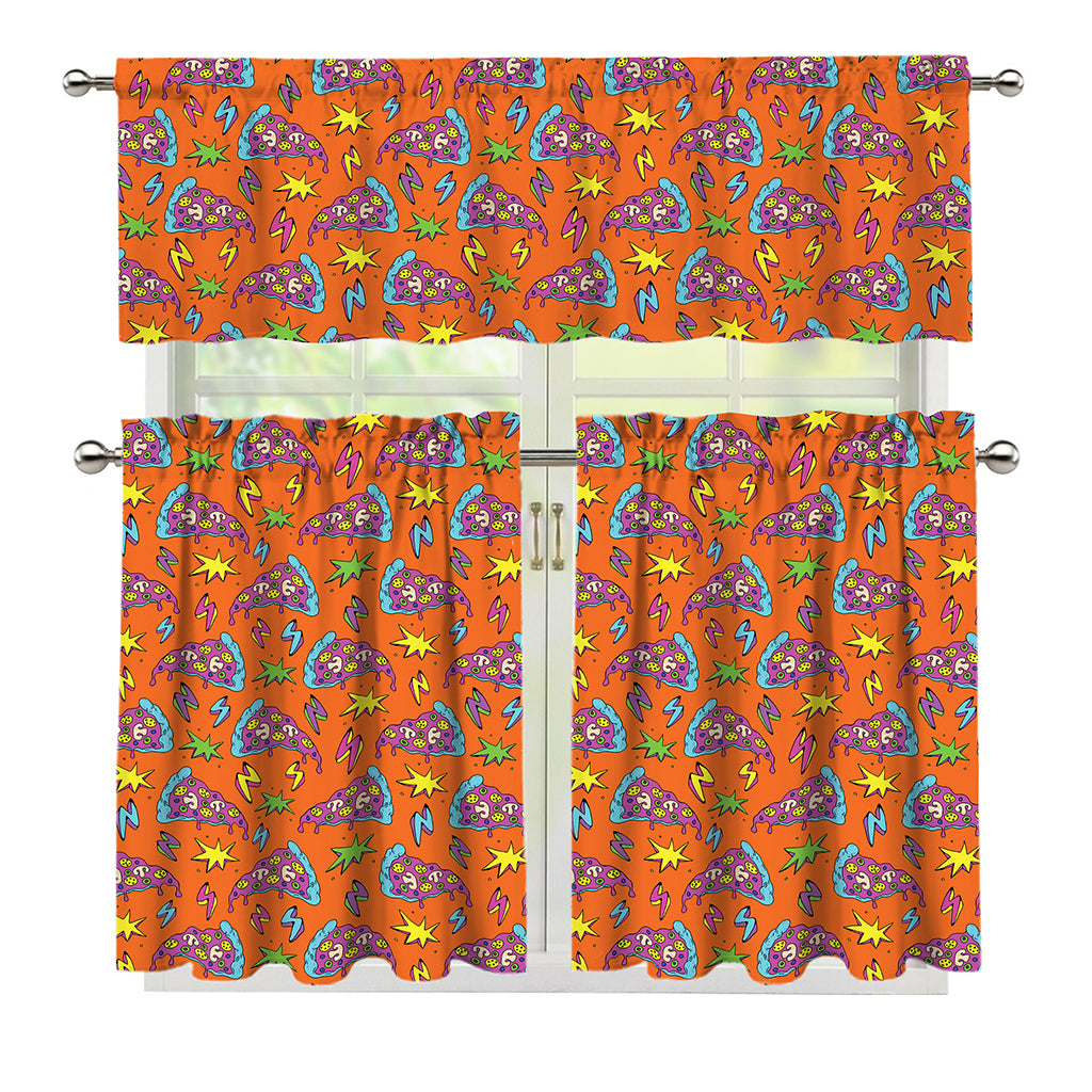 Trippy Pizza Pattern Print 3 Piece Kitchen Curtains