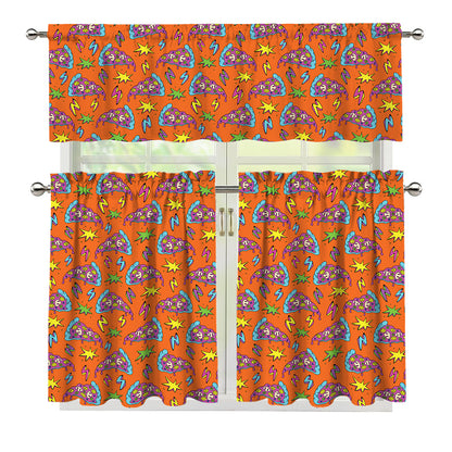 Trippy Pizza Pattern Print 3 Piece Kitchen Curtains