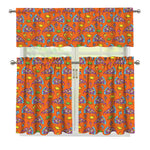 Trippy Pizza Pattern Print 3 Piece Kitchen Curtains