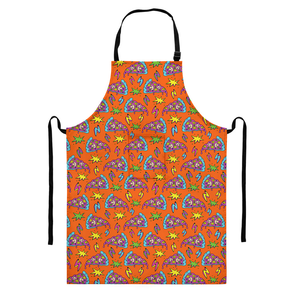 Trippy Pizza Pattern Print Bib Apron With Pocket