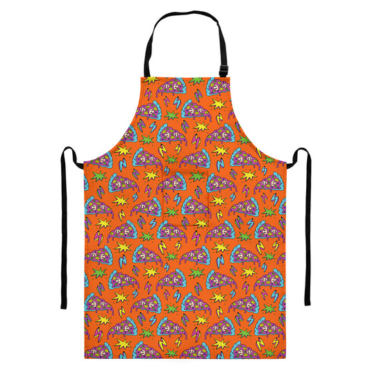 Trippy Pizza Pattern Print Bib Apron With Pocket