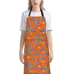 Trippy Pizza Pattern Print Bib Apron With Pocket