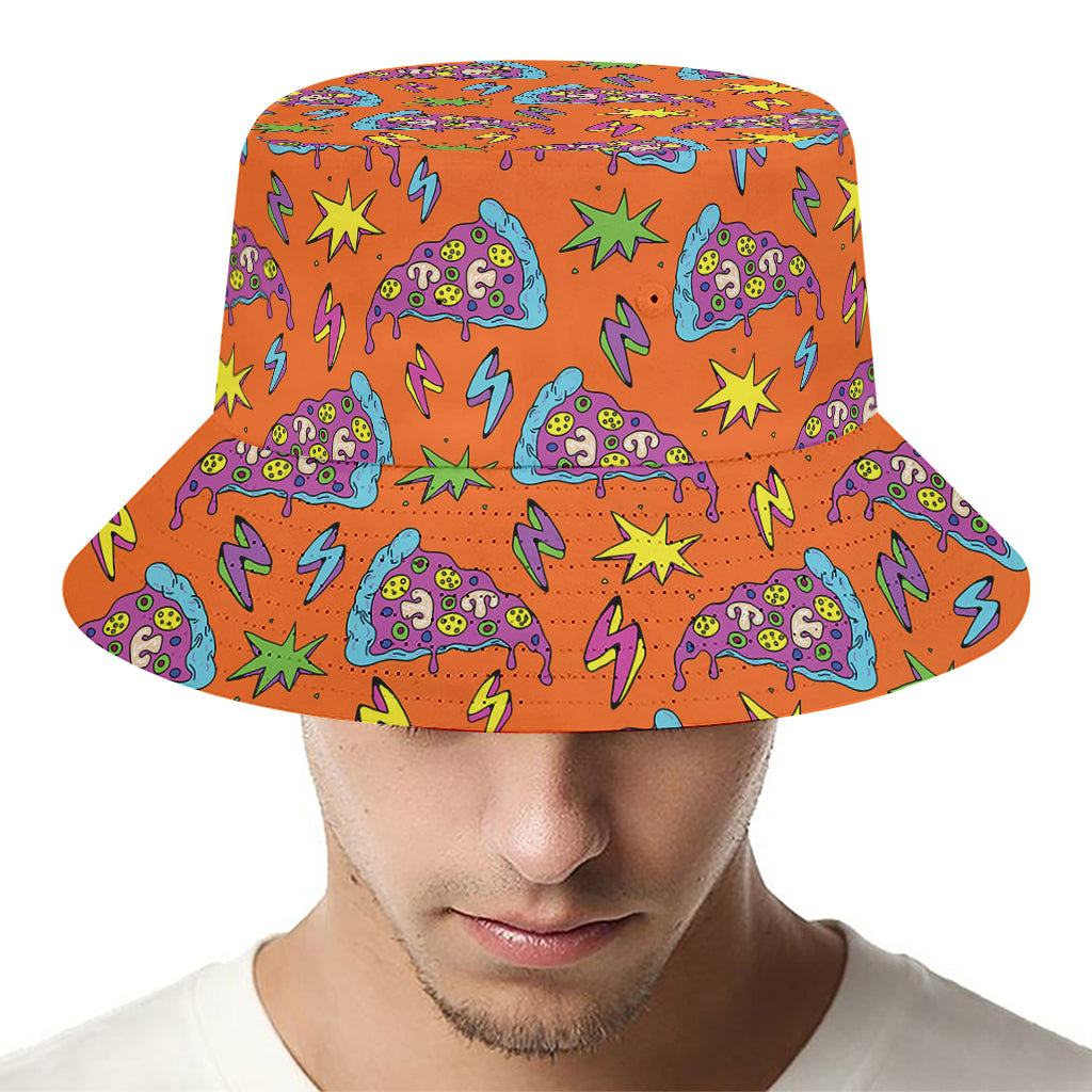 Trippy Pizza Pattern Print Bucket Hat