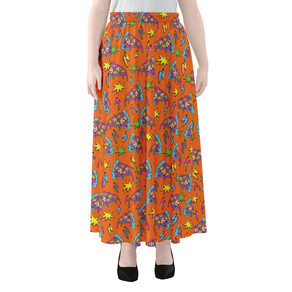 Trippy Pizza Pattern Print Chiffon Maxi Skirt