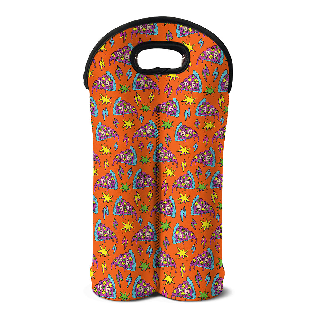Trippy Pizza Pattern Print Double Neoprene Wine Tote