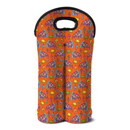 Trippy Pizza Pattern Print Double Neoprene Wine Tote