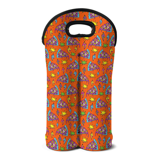 Trippy Pizza Pattern Print Double Neoprene Wine Tote