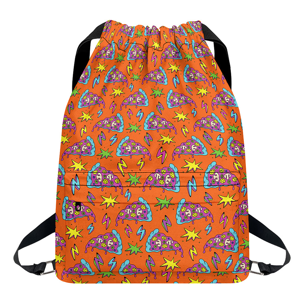 Trippy Pizza Pattern Print Drawstring Backpack