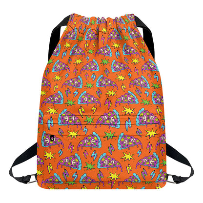 Trippy Pizza Pattern Print Drawstring Backpack