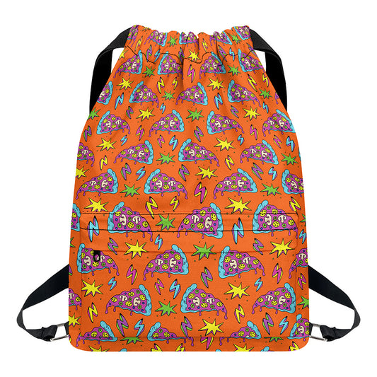 Trippy Pizza Pattern Print Drawstring Backpack