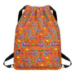 Trippy Pizza Pattern Print Drawstring Backpack