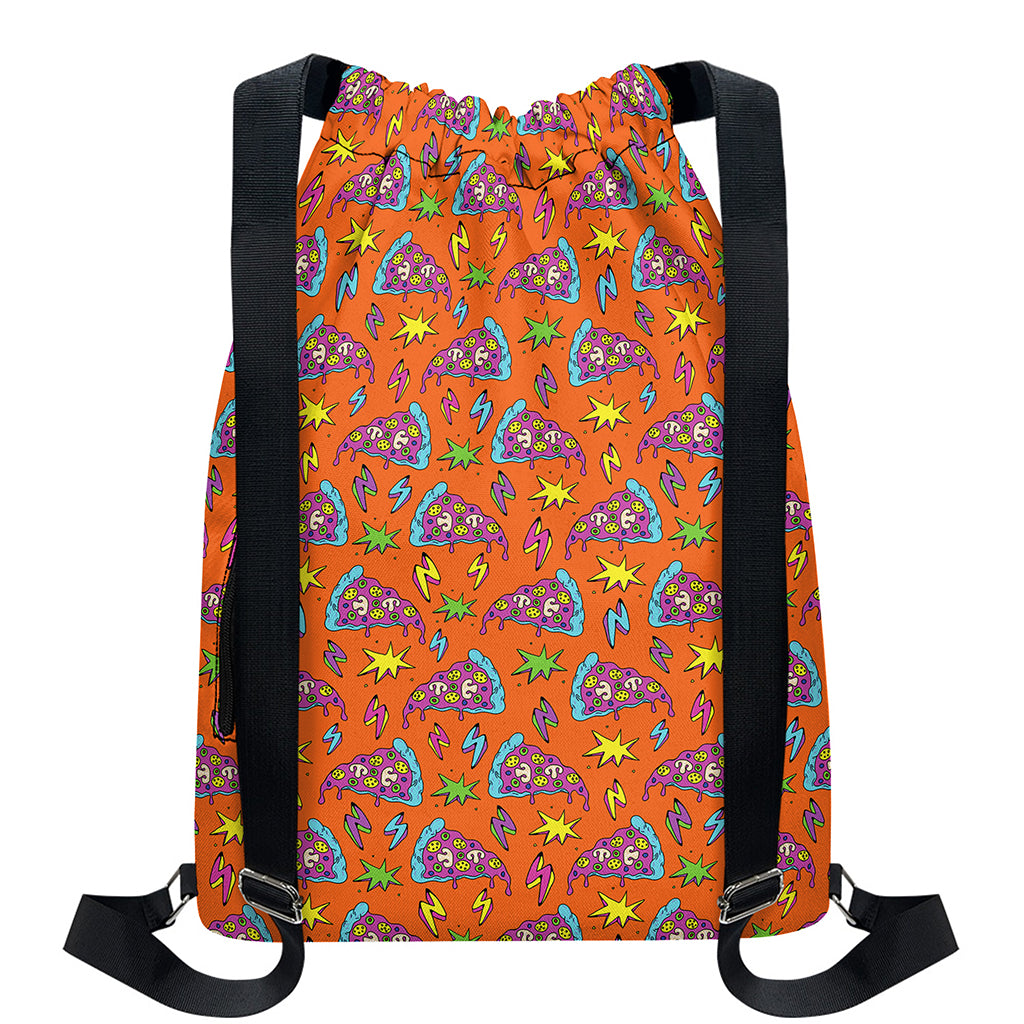 Trippy Pizza Pattern Print Drawstring Backpack