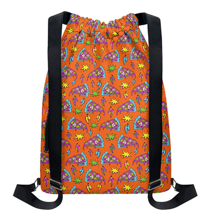 Trippy Pizza Pattern Print Drawstring Backpack