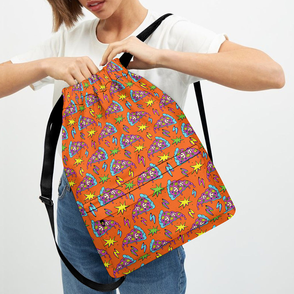 Trippy Pizza Pattern Print Drawstring Backpack