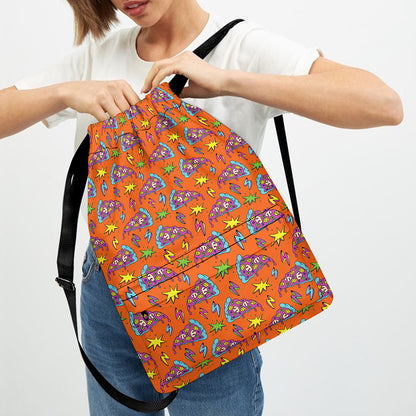 Trippy Pizza Pattern Print Drawstring Backpack
